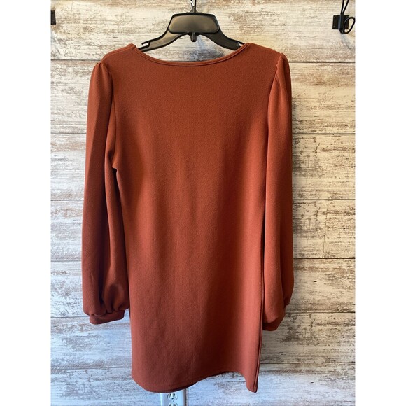 SHEIN Scoop Neck Lantern Sleeve Bodycon Dress Size Large Rust Brown - Picture 3 of 5